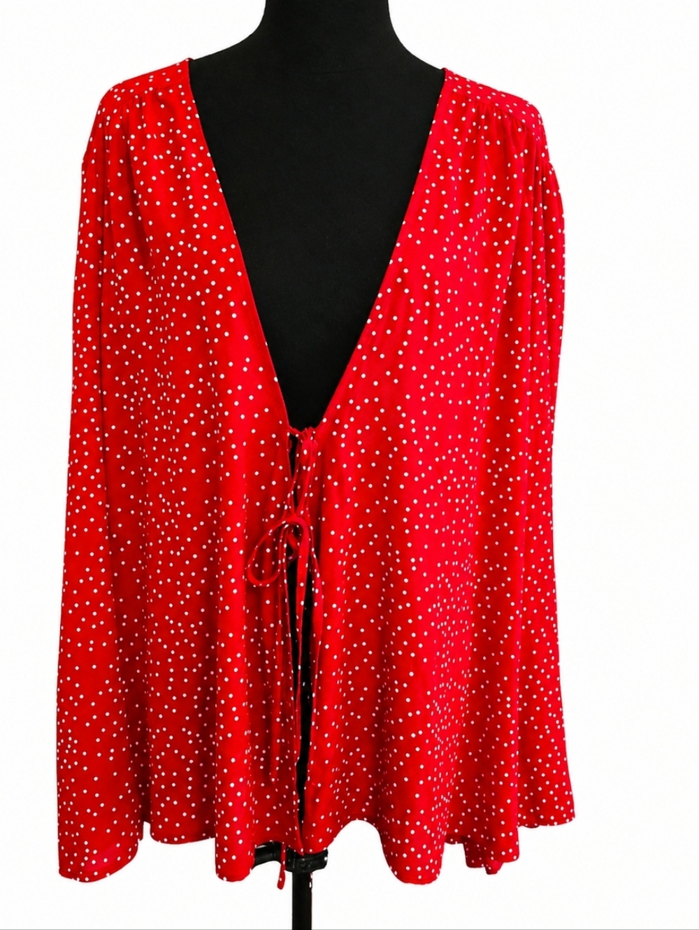 L.N.V. Red Polka Dot Women's Tie Front Top
